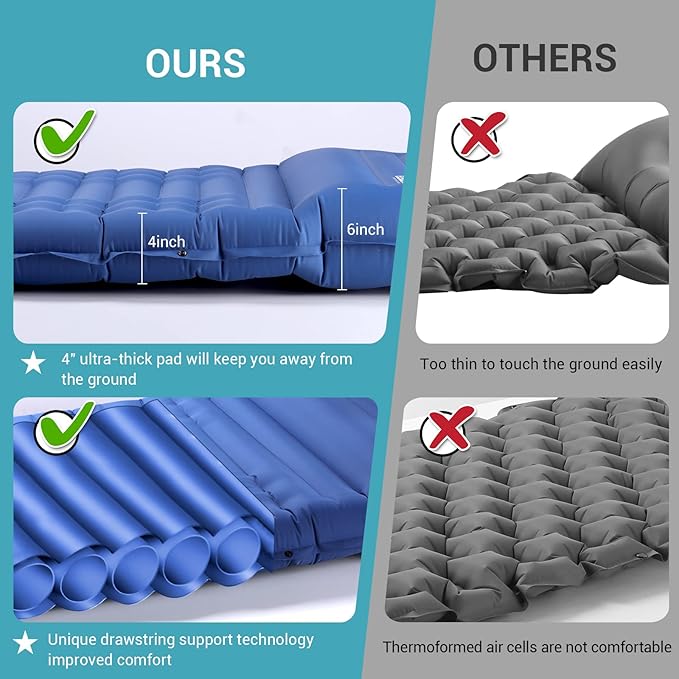 Elegear Self Inflating Sleeping Pad for Camping, 4" Ultra-Thick Camping Mattress Pad with Pillow Built-in Foot Pump, Portable Sleeping Mat for Backpacking, Hiking, Tent