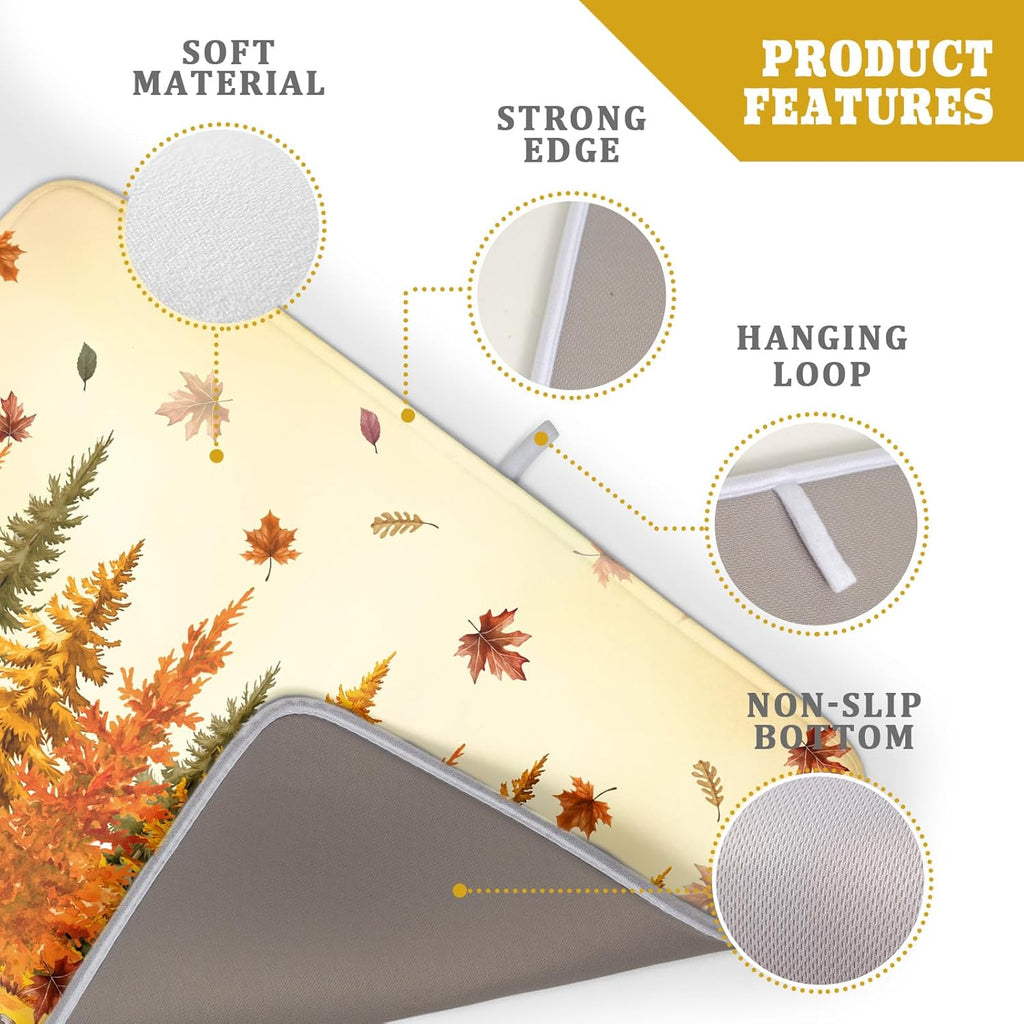 Autumn Forest Dish Drying Mat - Welcome Fall Fox Drying Pad for Counter Wildlife Dish Drainer Mat Cabin Animal Kitchen Accessories 18 X 24 Inch