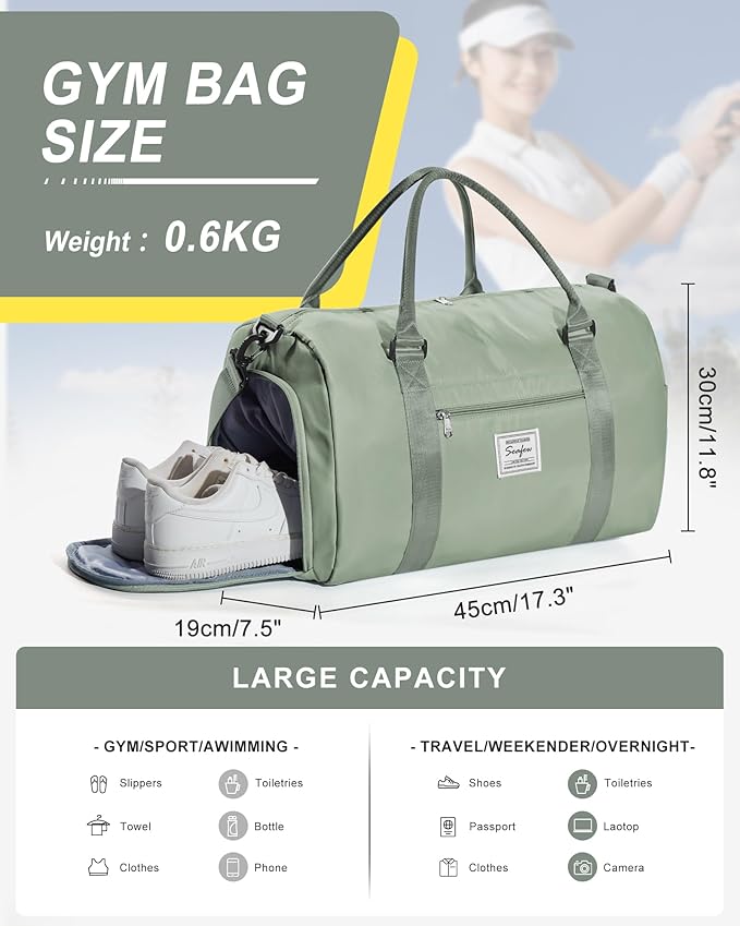Gym Bag Womens,Travel Duffel Carry on Bag Sport Tote Bag Weekend Overnight Bag