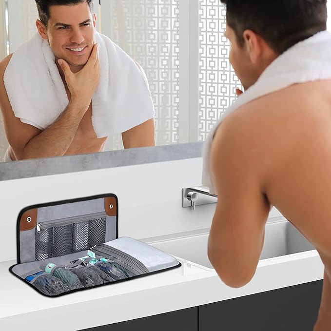 Toiletry Bag for Men, Travel Essentials Travel Toiletry Bag, Water-Resistant Compact Bathroom Roll Organizer for Hygiene, Shaving kit, Gifts for men