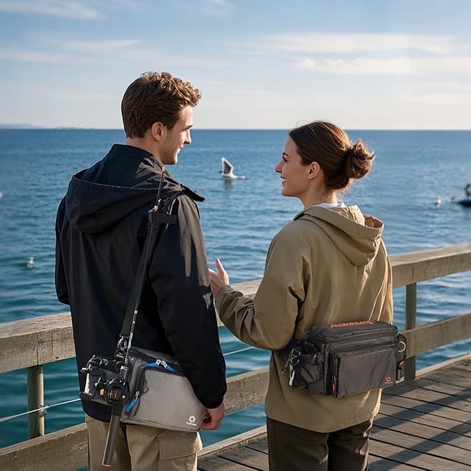 Small Fishing Bag with Rod Strap, Small Tackle Bag – Tackle Boxes & Gear,Portable & Lightweight, Move Freely, Cast Smoothly - Fishing Gifts for Men (Large - Dark Grey)