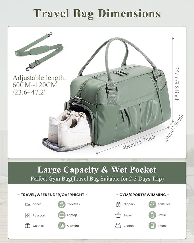 Gym Bag Womens,Travel Duffel Carry on Bag Sport Tote Bag Weekend Overnight Bag