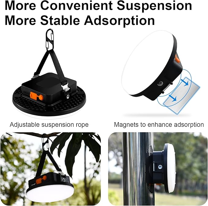 16500mAh 3000LM 4Color Flashlight Portable LED Camping Lantern Rechargeable Light 60W with Magnet, IP65 Waterproof Tent Light Power Failure Emergency Survival Kits (60W Pro)