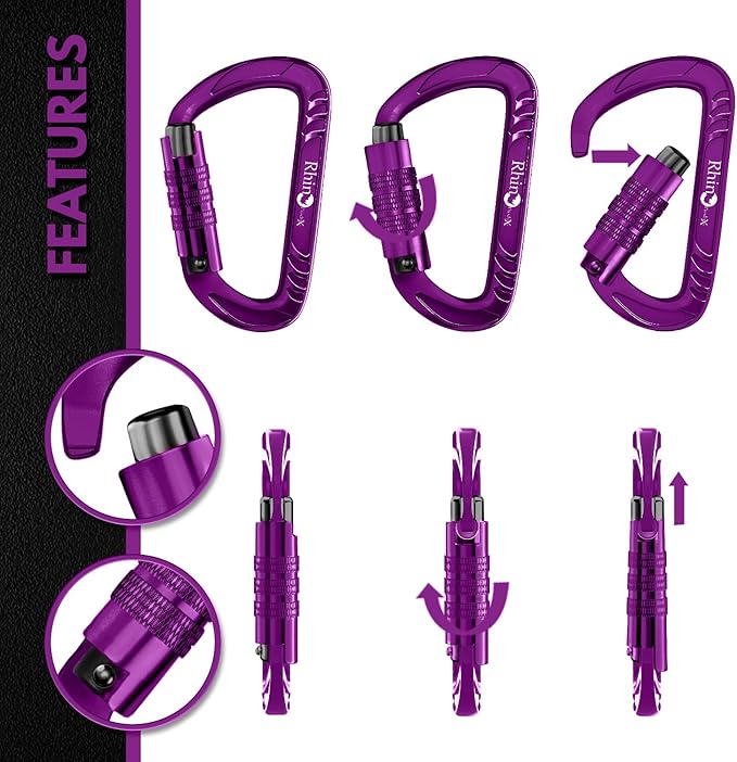 12kN (2697 lbs) Heavy Duty, Locking, Auto Locking, Wiregate Carabiner Clips, for Securing Pets, Outdoor, Camping, Hiking, Hammock, Dog Leash Harness, Keychains