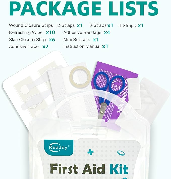 26 PCS First Aid Kit, Wound Closure Strips, 2 Strips x1, 3 Strips x1, 4 Strips x1, Emergency Wound Closure Device Without Stitche, First Aid Supplies Kit at Home Outdoors Sports