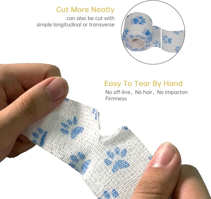 Risen Self Adhesive Bandage Wrap 6 Pack,2”x 5 Yards Medical Tape for Christmas Gifts,Gauze Rolls First Aid Vet Wrap Adherent Bandages for Sports,Dogs Pet (White Paw)
