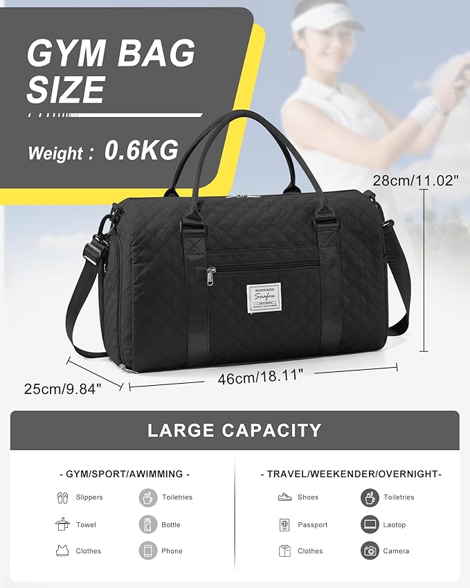Gym Bag Womens,Travel Duffel Carry on Bag Sport Tote Bag Weekend Overnight Bag