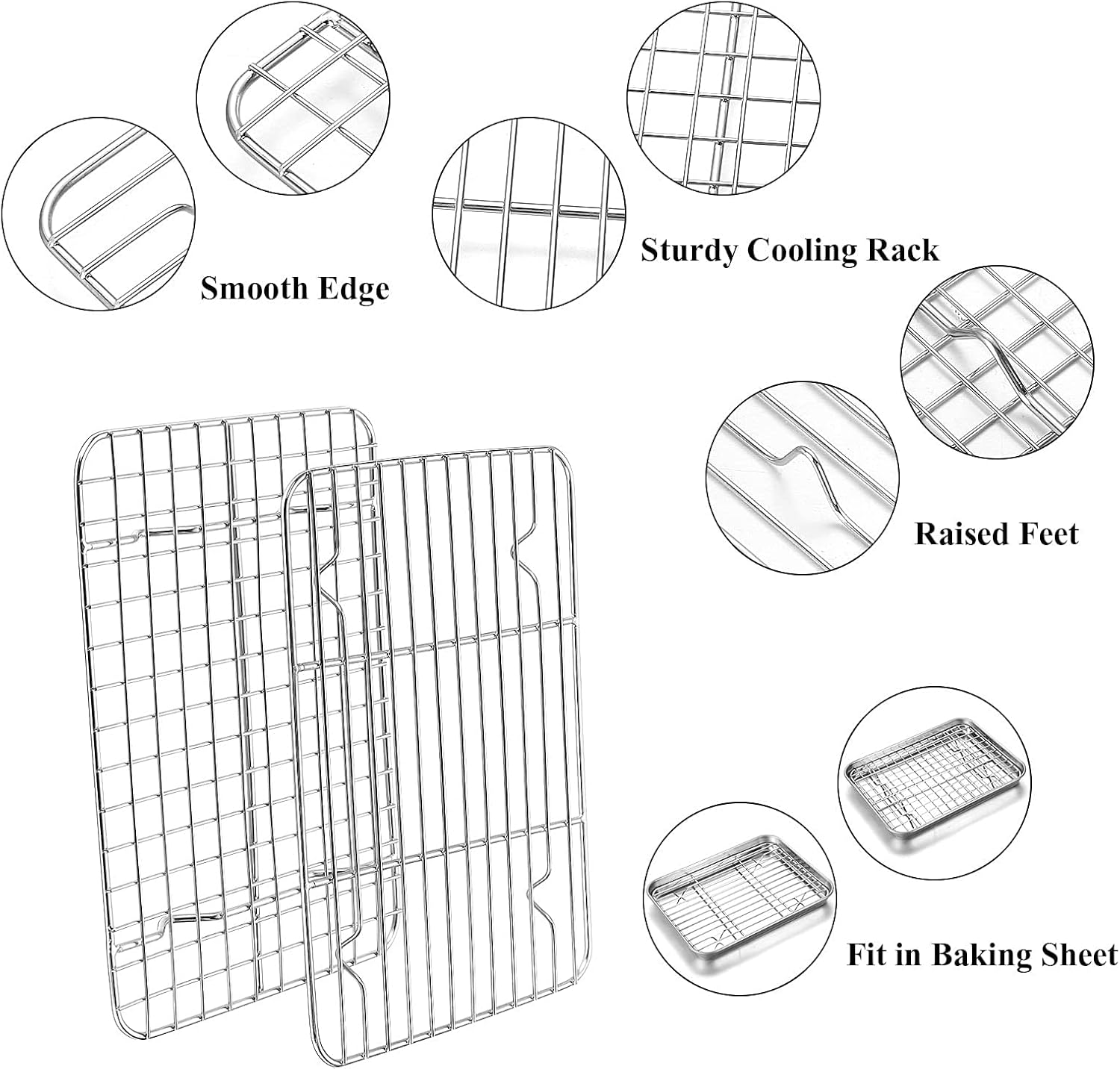 Baking Sheet with Rack Set, Yododo Set of 4 (2 Sheets + 2 Racks), Stainless Steel Cookie Sheet Baking Pan Tray with Cooling Rack, Non Toxic & Heavy Duty & Easy Clean - Size of 16 inch