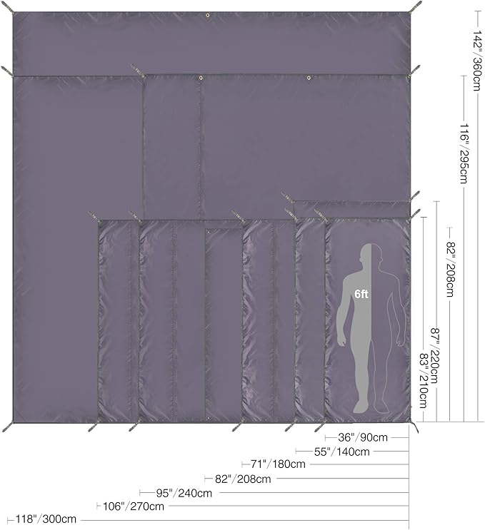 REDCAMP Large Waterproof Camping Tarp Lightweight, Multifunctional Insulated Tent Footprint for Camping Hiking Backpacking, Grey 106"x83"