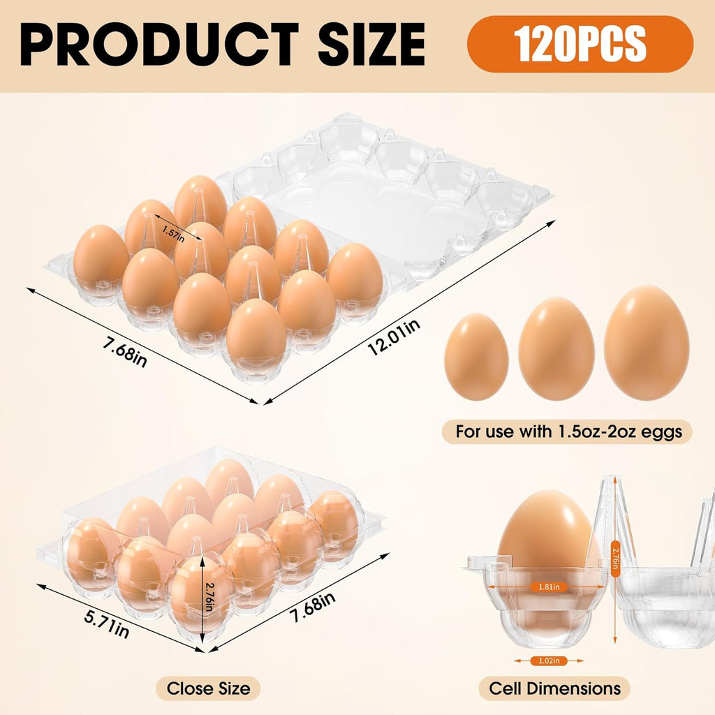 120 Pack Egg Cartons Cheap Bulk, 12 Count Clear Empty Egg Cartons for Fresh Chicken Eggs, 3x4 Grids Reusable Egg Holder Trays for Refrigerator Use, Chicken Farming, Family Storage and Market Purpose