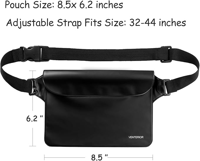 Waterproof Waist Pouch 2-Pack | Beach Accessories Fanny Pack for Swimming Snorkeling Sailing Kayaking Beach Pool Water Parks | Keep Your Phone Wallet Safe and Dry (White & Black)