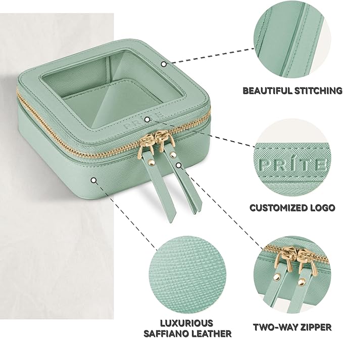 Prite Small Makeup Bag for Women Portable Clear Makeup Bag Cute Mini Waterproof Travel Cosmetic Bag with Gold Zipper for Car Essentials(Green)