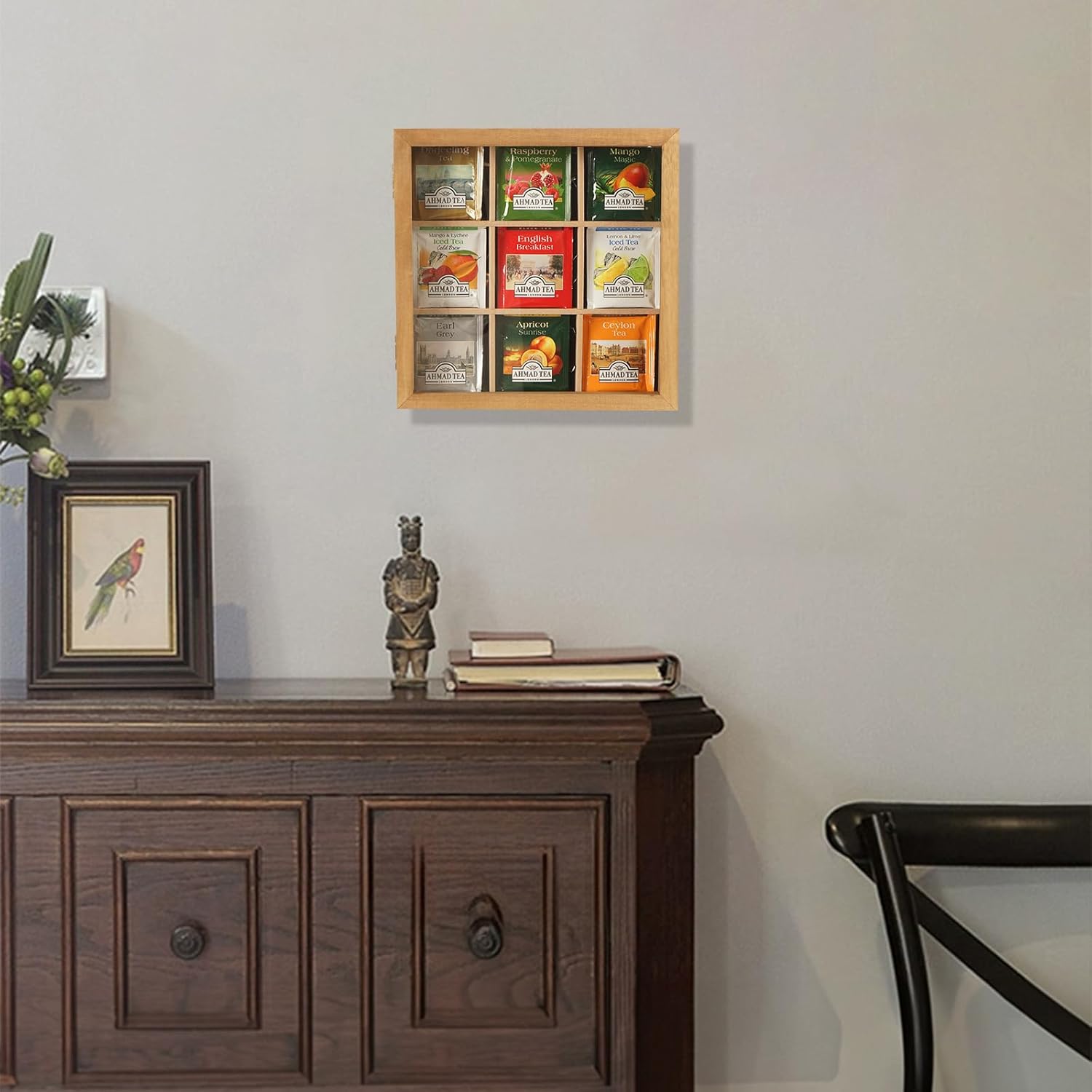 Wood Tea Bag Organizer, 6 Compartment Multi-Functional Tea Box and Storage Organizer for Tea Bags with Clear Acrylic Window