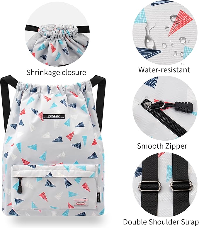 Peicees Waterproof Drawstring Sport Bag Lightweight Sackpack Backpack for Men and Women