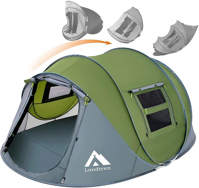 4 Person Easy Pop Up Tent Waterproof Automatic Setup 2 Doors-Instant Family Tents for Camping Hiking & Traveling