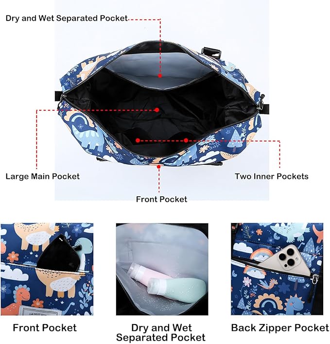 Travel Duffle Bag Weekender Overnight Bag Gym Tote Bag with Wet Pocket for Women Girls Workout Duffel Bag Water Resistant (B-Unicorn)