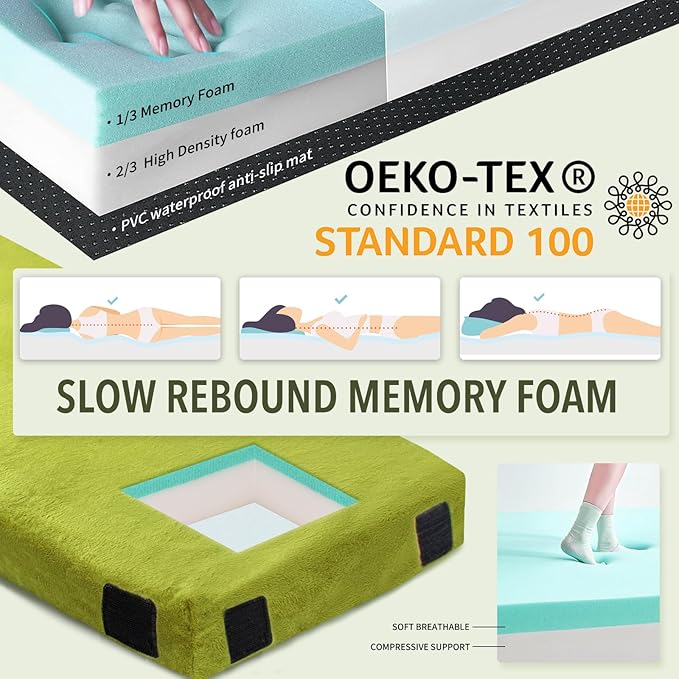 3 Inch Thick Memory Foam Sleeping Pad Camping Mattress,Portable Roll up Mattress-Car/Tent/Cot/Floor,Comfortable Sleeping Mats for Guests Kids Adult Sleepover