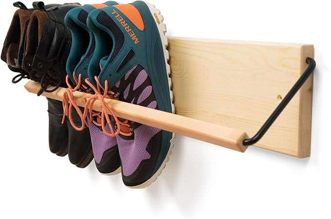 Wall Mounted Shoe Rack - A Wooden, Modern, Slim, and Small Shoe Storage Solution for Shoes and Boots in Narrow Spaces, entryways, or hallways. (30-in-Wide)