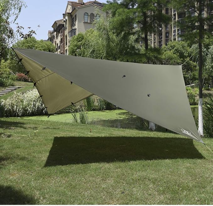 Gold Armour Rainfly Tarp Hammock, Premium 14.7ft/12ft/10ft/8ft Rain Fly Cover, Waterproof Ultralight Camping Shelter Canopy, Survival Equipment Gear Camping Tent Accessories (OD Green 14.7ft x 12ft)