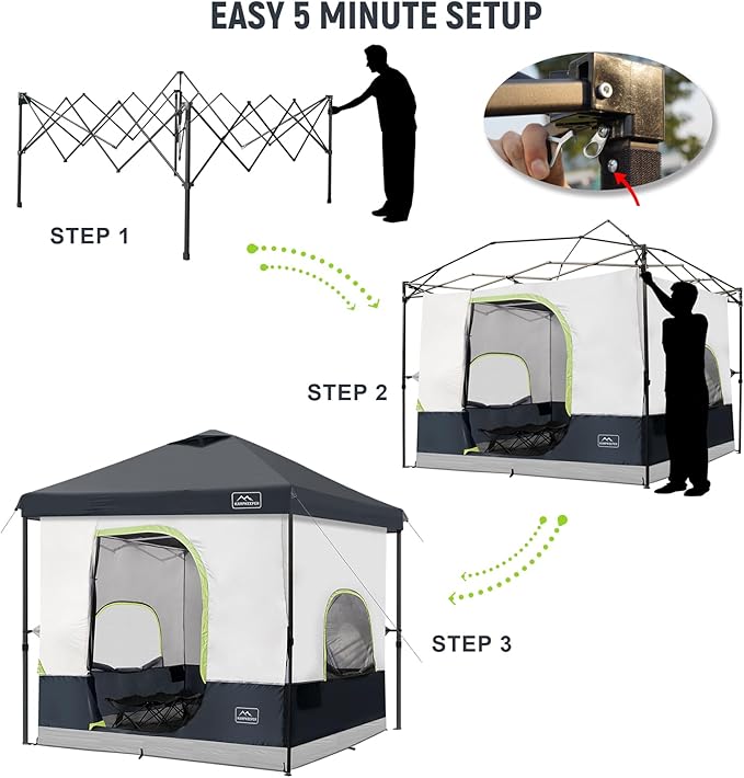 KAMPKEEPER 6 Person Camping Tent, 10x10 Pop Up Canopy Tent with Camping Inner Tent, Converts 10'x10' Straight Leg Canopy into Camping Tent–Fully Vented Roof(Canopy & Frame Included)