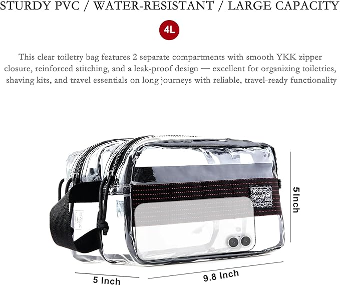 Rough Enough Clear Travel Toiletry Bag for Men Women Traveling Toiletries Essentials Shaving Hygiene Dopp Kit