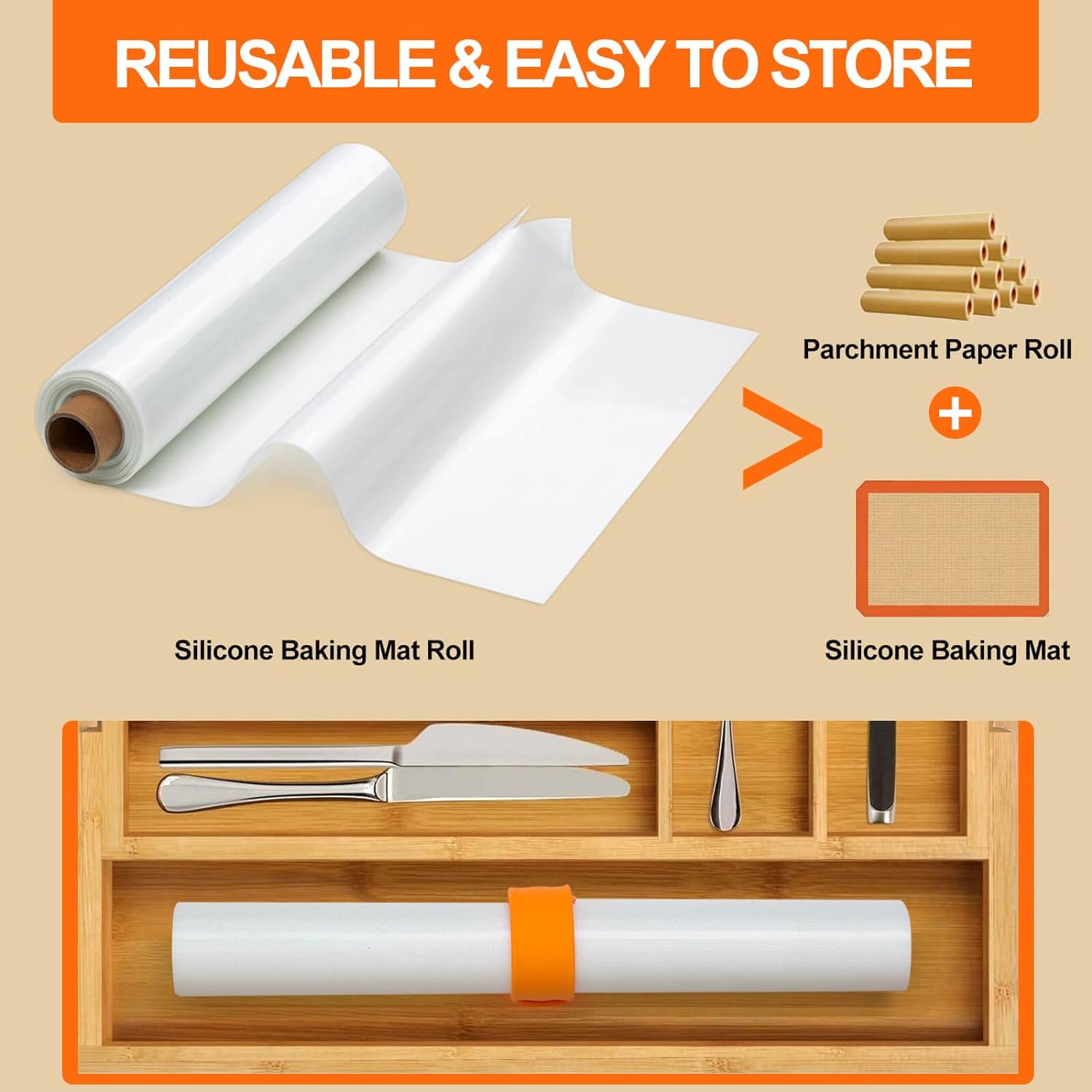 Silicone Baking Mat Roll -12IN x 10FT Non Stick Heat Resistant Food Grade Baking Mats, No Slip Reusable Freeze Dryer Mat,Pastry Mat,Countertop Protector Mat, Washable Oil-Proof Refrigerator Liners