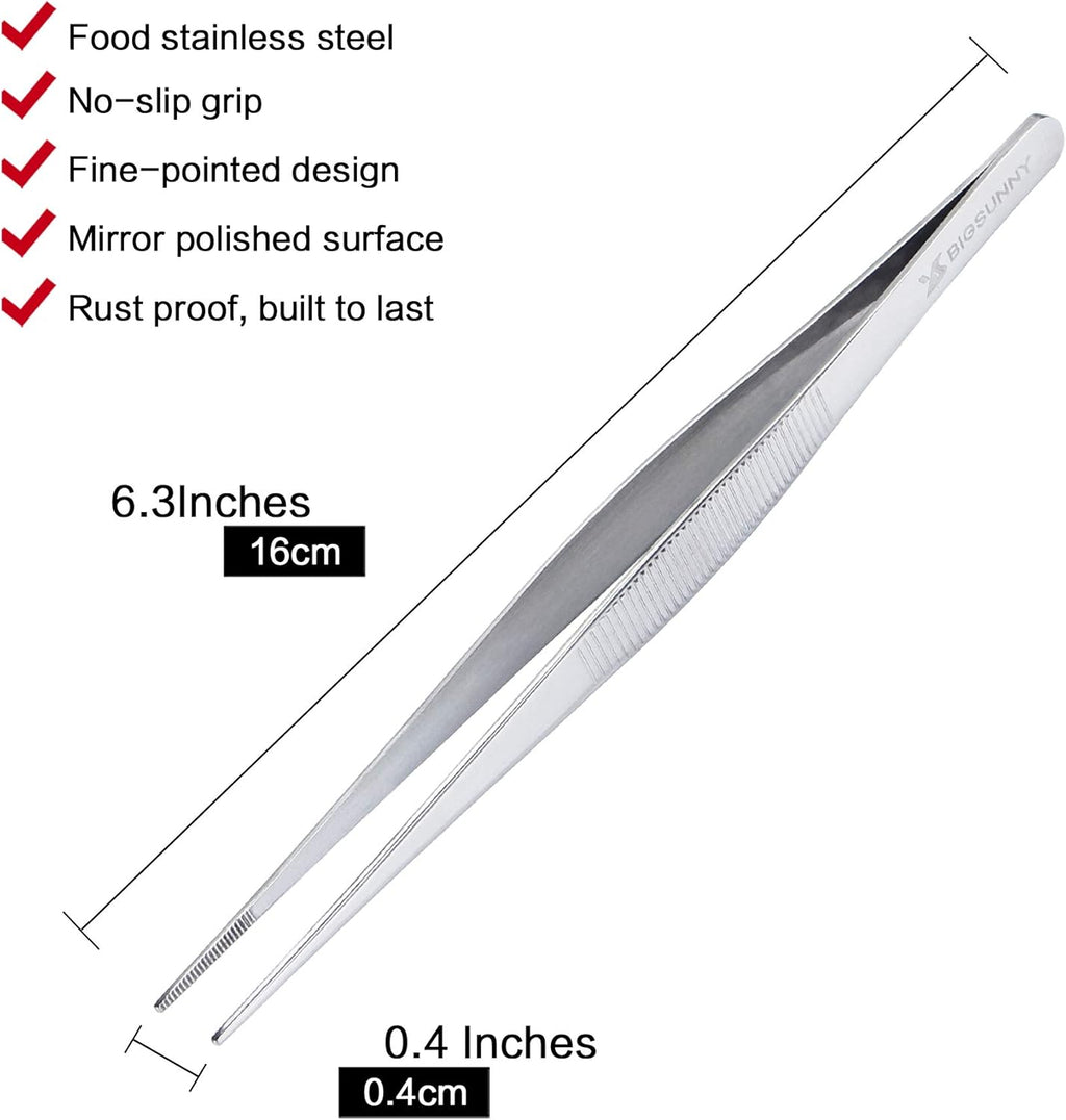 6.5 Inch Kitchen Tweezers Fine Tweezer Tongs, MSY BIGSUNNY Stainless Steel Food Tweezers Multi-function Cooking Tongs Kitchen Serving Tong