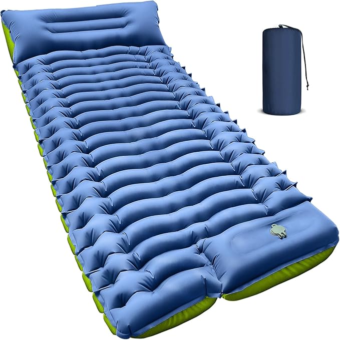 Camping Sleeping Pad, Ultralight Inflatable Sleeping Mat with Built-in Foot Pump & Pillow, Compact Air Mattress for Camping, Backpacking, Hiking, Tent - Blue