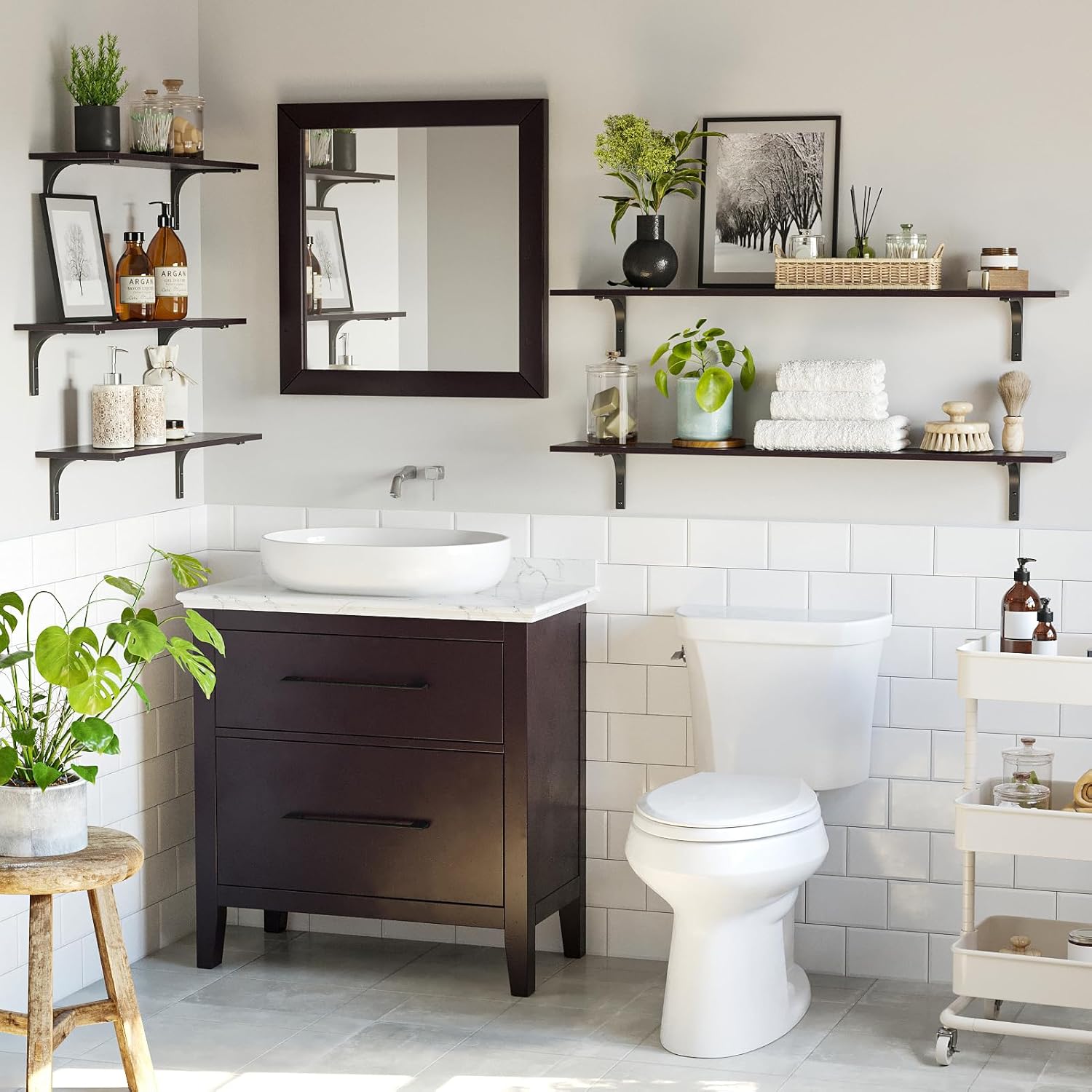 DINZI LVJ Long Wall Shelves, 47.3Inch Wall Mounted Shelves Set of 2, Extra Large Wall Storage Ledges with Sturdy Metal Brackets for Living Room, Bathroom, Bedroom, Kitchen, Espresso