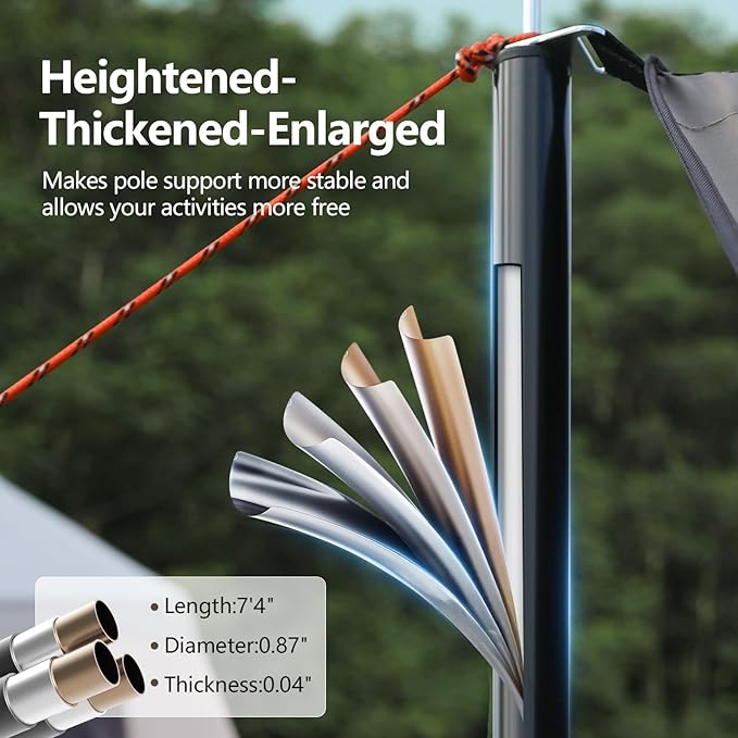 Camping Tarp with Poles & Retainer,15x12.5FT Large Waterproof 210D Oxford Cloth Camping Canopy, UV Blocking Rate 99.99% Tent Tarp Car Awning for Outdoor, Picnic, Hammock, Car, Backpacking(Khaki-Black)