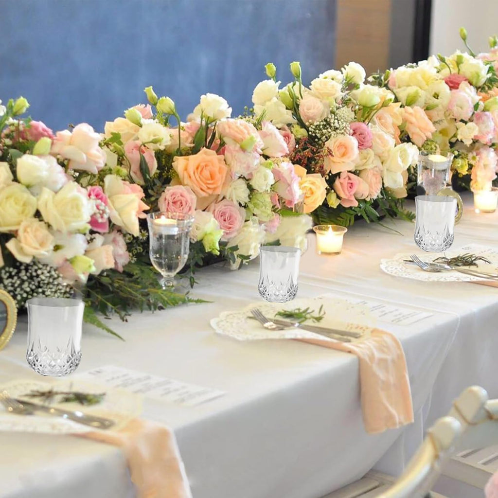 12 PCS Transparent Stemless Wine Glasses，Plastic Reusable Cups 9OZ Vintage Drinking Glasses Tumblers for Whisky, Beer, Juice, Beverages, Cocktai