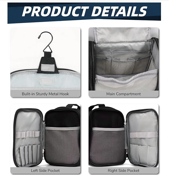 Buruis Large Capacity Toiletry Bag for Women and Men, Hanging Toiletry Organizer Cosmetics Makeup Bag, Water-resistant Dopp Kit Shaving Bags for Full Sized Toiletries, Travel Essentials (Black)