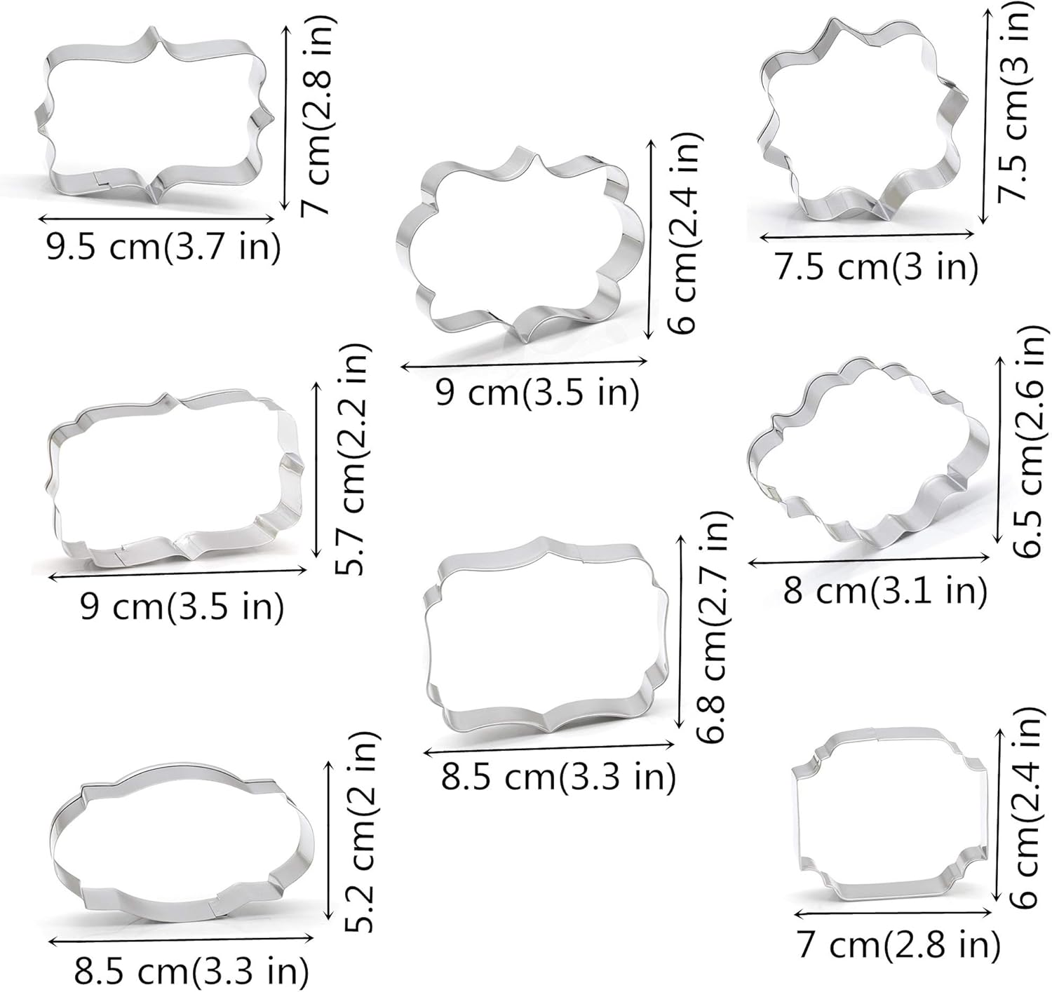 Fancy Plaque Cookie Cutters Set of 8 pcs, Stainless Steel Wedding Frames Shaped Fondant Cutter Molds Baking DIY