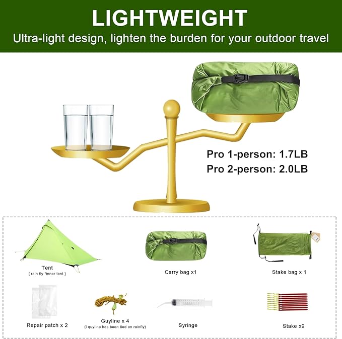3F UL Gear Lanshan PRO Lanshan Ultralight Tent 3 Season Backpacking Tent for 2 Person, Waterproof Professional Tents for Camping, Trekking, Kayaking, Climbing, Hiking