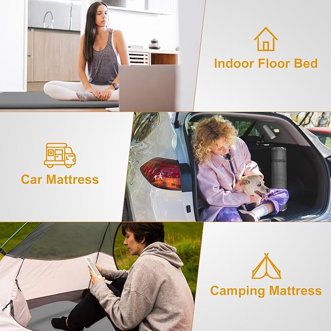 Self Inflating Sleeping Pad with Electric Pump, 3.14" Ultra-Thick Memory Foam Camping Mattress Pad with Pillow Fast Inflating in 30s,9.5 R-Value Insulated Camping Pad for Camping Car Travel, LightGrey