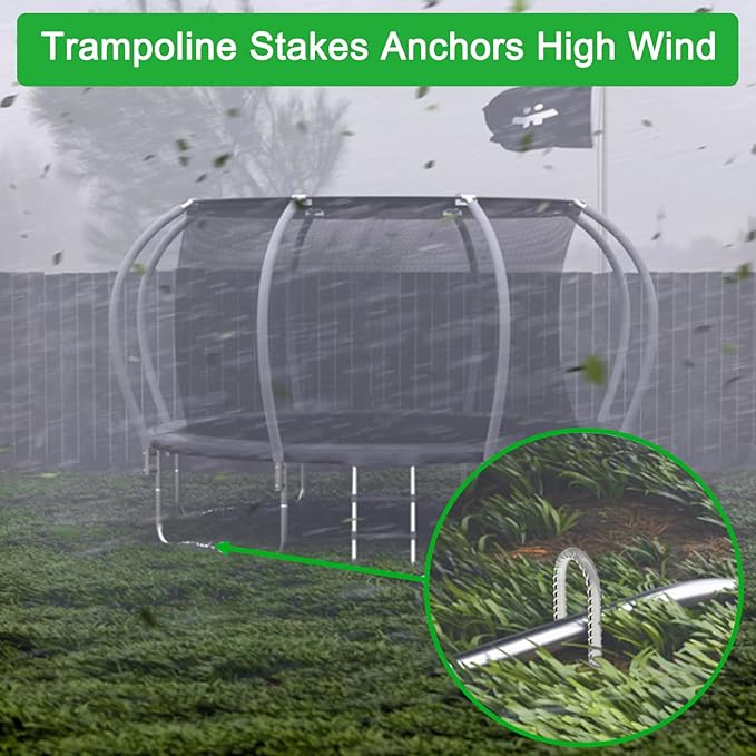 Trampoline Wind Stakes 16 Inch, 3/8" Diameter Heavy Duty U Shaped Rebar Tent Fence Stakes for Ground, Galvanized Trampoline Tie Down Anchor Kit 4 Pack