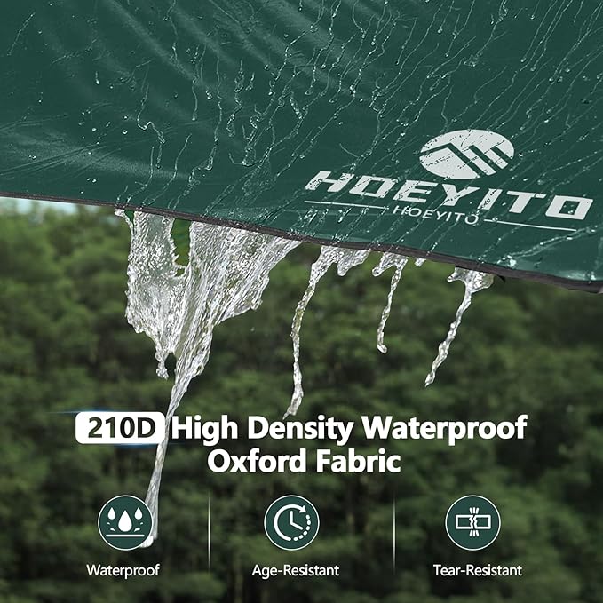Camping Tarp with Poles & Retainer,15x12.5FT Large Waterproof 210D Oxford Cloth Camping Canopy, UV Blocking Rate 99.99% Tent Tarp Car Awning for Outdoor, Picnic, Hammock, Car, Backpacking(Green-Black)
