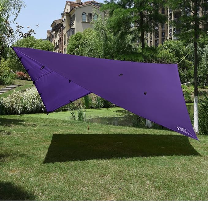 Gold Armour Rainfly Tarp Hammock, Premium 14.7ft/12ft/10ft/8ft Rain Fly Cover, Waterproof Ultralight Camping Shelter Canopy, Survival Equipment Gear Camping Tent Accessories (Purple 12ft x 10ft)