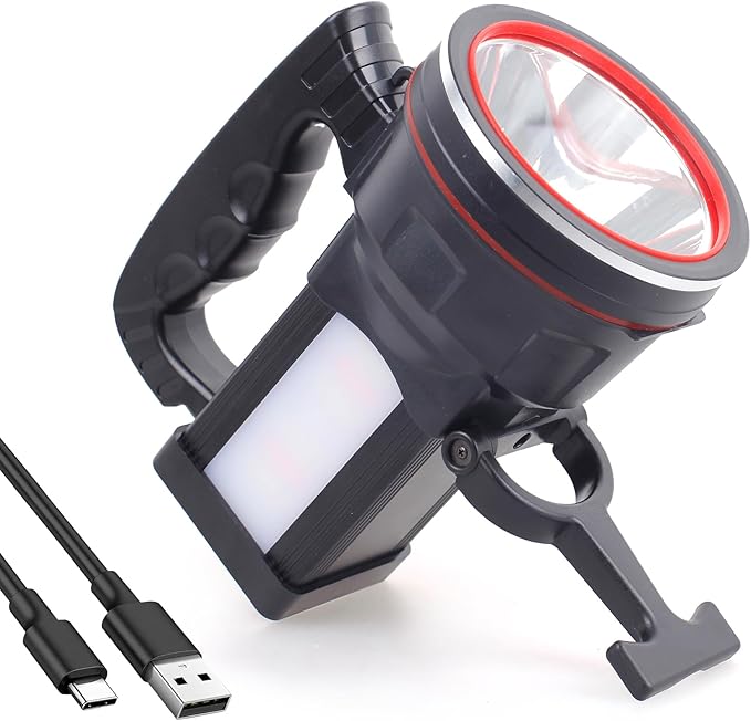 BIGSUN Spotlight Flashlight, 12800 mAh Rechargeable Flashlights High Lumens, Multifunctional Bright Flashlight, Outdoor Waterproof Camping Search Light Tactical Torch for Emergency, Boat, Hunting