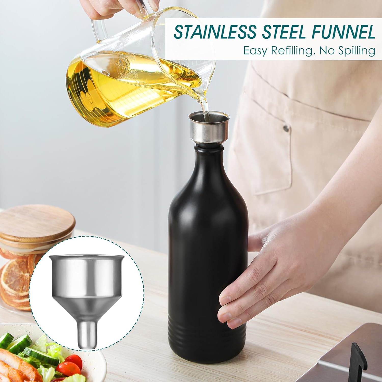 vancasso 20 Oz Ceramic Olive Oil Dispenser Bottle, Bottle Dispenser with Spout and Funnel for Kitchen,Suitable for Oil, Vinegar, Coffee Syrups & Other Liquids，BK