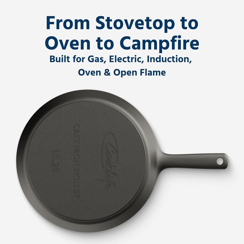COOKLIFE 10 Inch Lightweight Pre-Seasoned Cast Iron Skillets with Handle Cover - Smooth Polished Surface, Easy to Clean Cast Iron Pan Use in the Oven, on the Stove or Grill, Over a Campfire