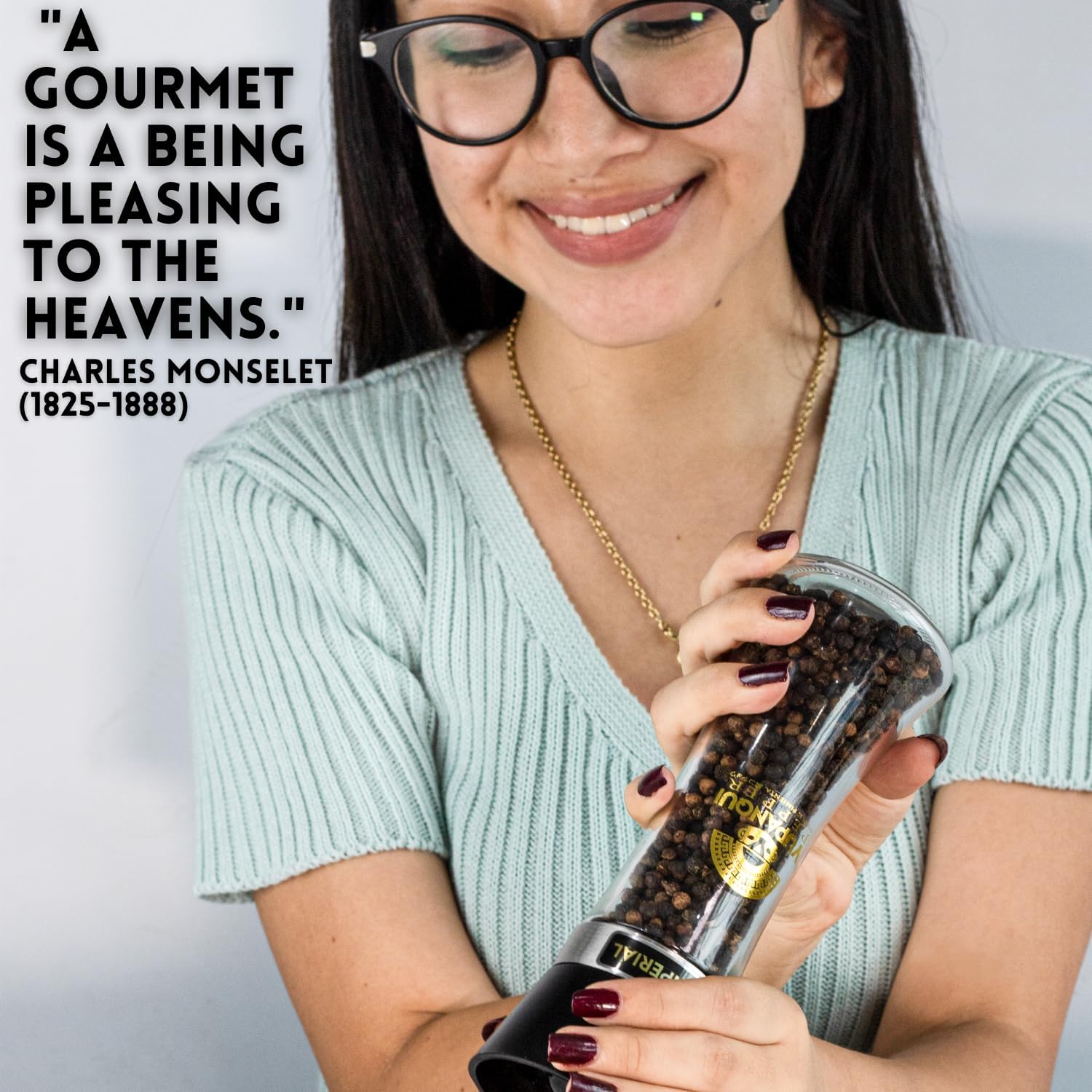 YUPANQUI Organic Black Pepper Grinder Manual Pepper Grinder 3.5oz Award-Winning Gourmet Peppercorns Peppermill BLACK IMPERIAL, Best Black Peppercorn Grinder for Kitchen