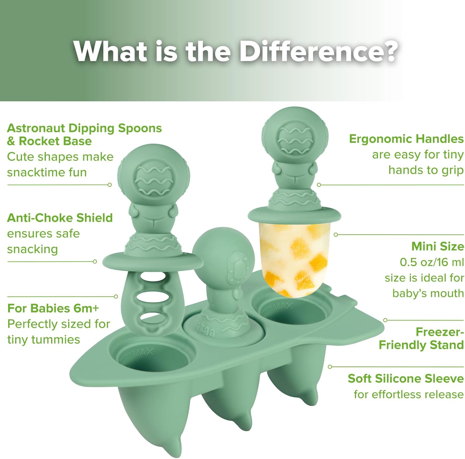 Haakaa Astronaut Ice Pop Mould Set – Mini Silicone Breastmilk Popsicle Molds with Sticks, Anti-Choking Design, Ideal for Baby Teething Relief, Frozen Breastmilk Treat Maker for Infant