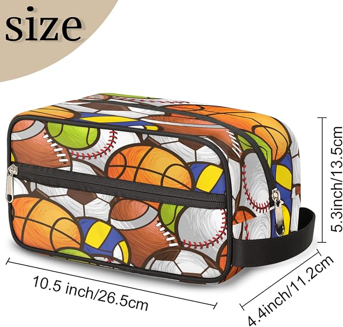 Sport Baseball Portable Travel Toiletry Bag, Volleyball Soccer Ball Dopp Kit Cosmetic Organizer Makeup Bag Shower Shaving Bag for Men Women