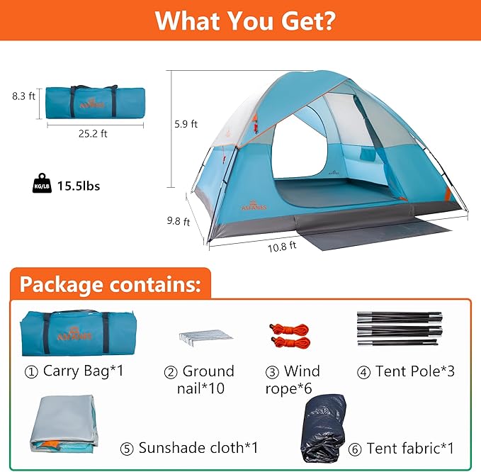 2-12 Person Tents for Camping Waterproof, Backpack Double Layer Tents, Perfect Picnics, Fishing and Backyard Camping