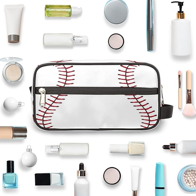 Sport Baseball Portable Travel Toiletry Bag, Softball Texture Ball Dopp Kit Cosmetic Organizer Makeup Bag Shower Shaving Bag for Men Women