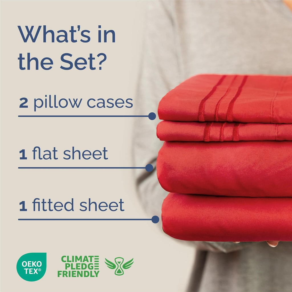 King Size 4 Piece Sheet Set - Comfy Breathable & Cooling Bed Sheets Set - Hotel Luxury Bedding for Women, Men, Kids, Teens, Boys and Girls - Deep Pockets, Ultra-Soft & Wrinkle Free - Oeko-Tex - Red