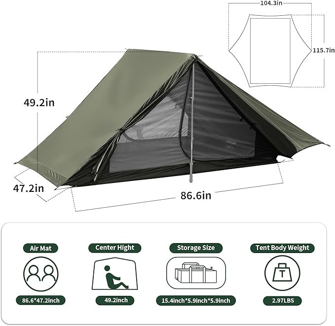 TENPLAY Backpacking Tent,Lightweight Camping Tent 2 Person,Ultralight Hiking Tent,Nylon,Waterproof,Windproof,Easy Setup,4 Season Trekking Tent for Mountaineering Camping Hiking Climbing