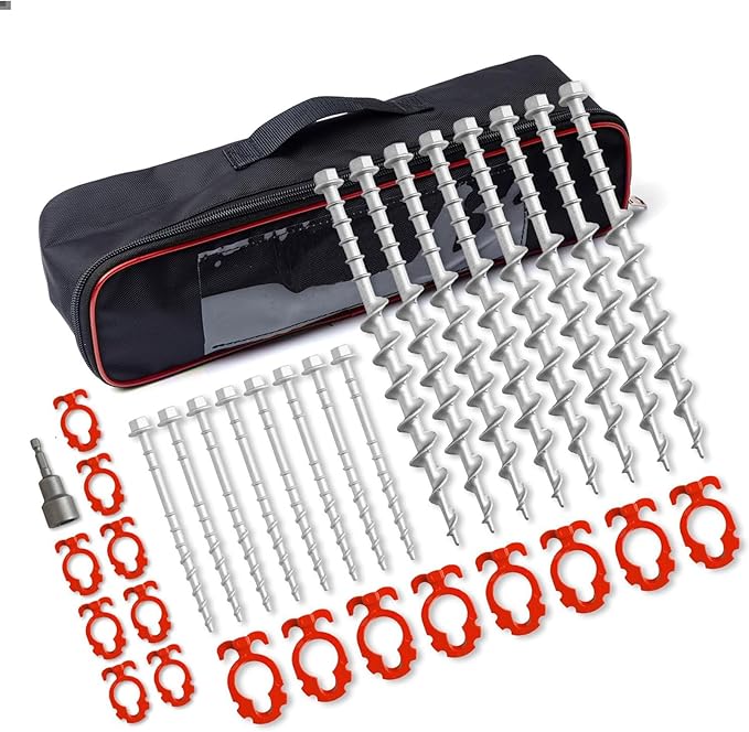 Non-Rust Cast Aluminum Ground Anchors - Heavy Duty Screw in Tent Stakes for Superior Stability Ideal for Securing Animals, Tents, Canopies, Sheds, Car Ports, Swing Sets Outdoors-16Packs