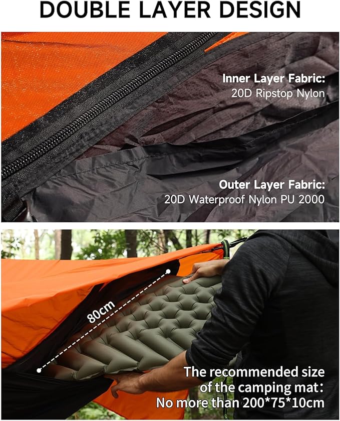 SkyNest 11ft Hammock with Net and Rain Fly Tarp, 4 in 1 Camping Hammock Tent, Ultralight Portable Double-Layer Hammock with Ridge Rope for Camping, Hiking and Backpacking